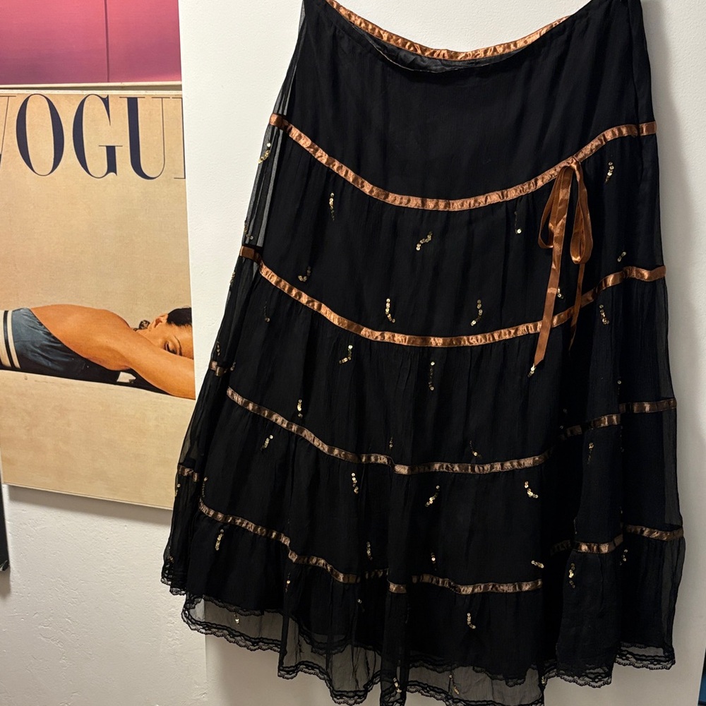 Spenser Jeremy Black and Bronze Silk & fully lined Embellished Maxi Skirt 14